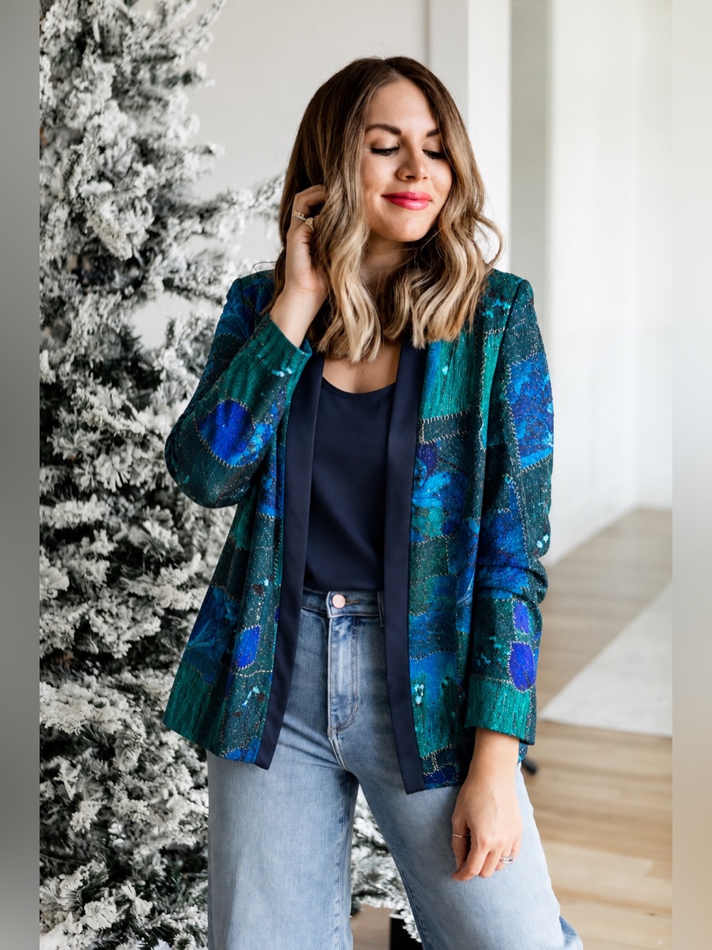 Vintage R&M Richards Women’s Blazer 16 Teal Blue Metallic Jewel Tone Blazer